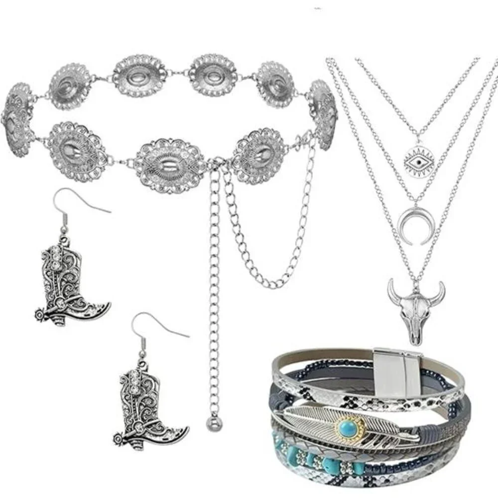 Western Jewelry Set Camila Cowgirl Accessories: Concho Belt, Necklace, Bracelet